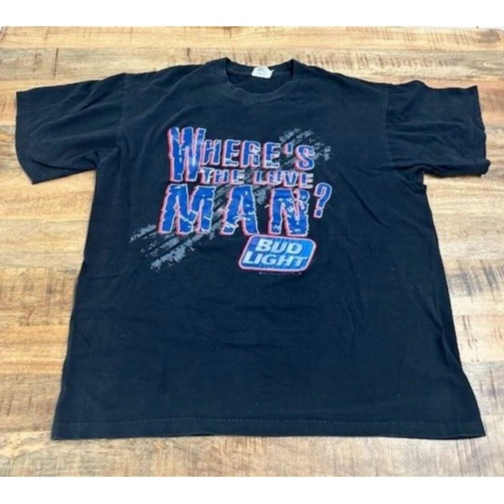 Vintage Bud Light Where's The Love Man T-Shirt XL Black Extra Large Tour Champ